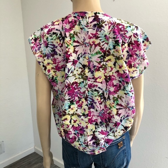 Cabi V-neck wrap multi color floral print blouse M - Picture 6 of 14